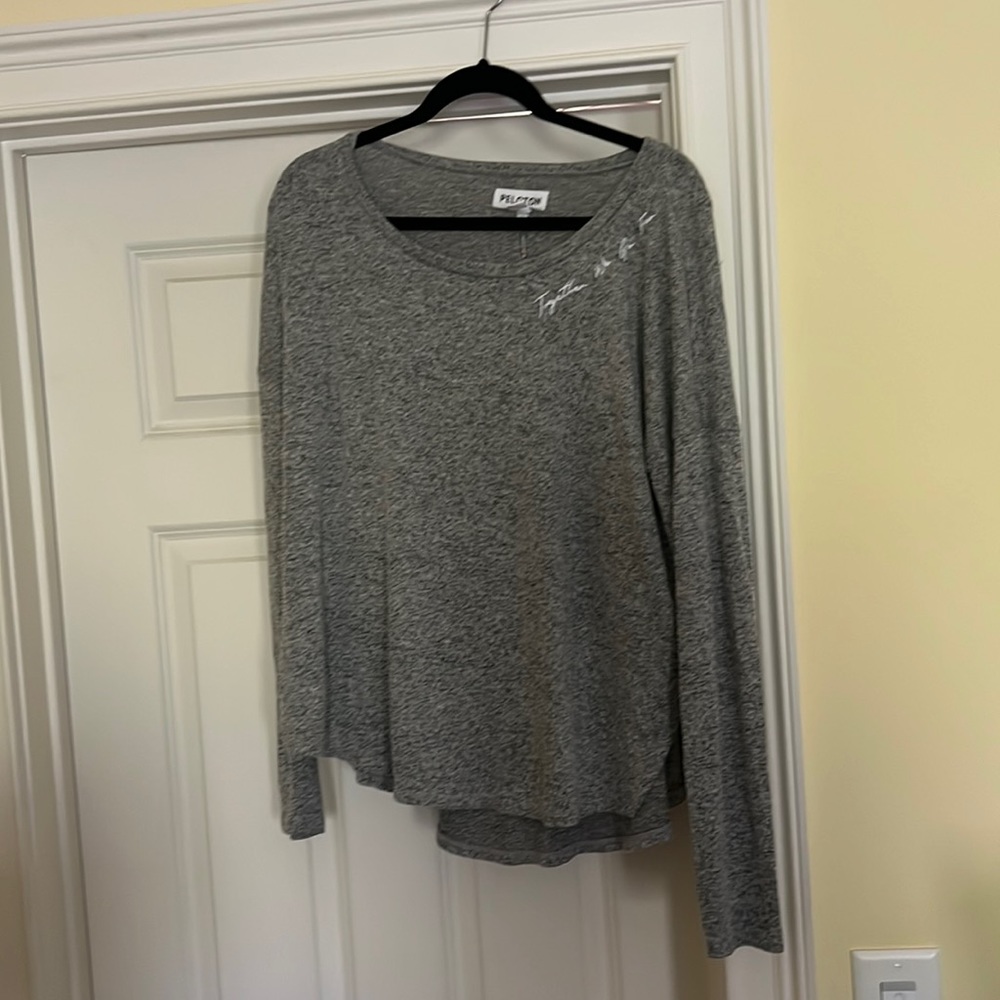 Peloton Together We Go Far Long Sleeve Sweater Top in Gray